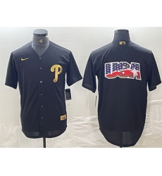 Men Philadelphia Phillies Black Team Big Logo Cool Base Stitched Baseball Jersey