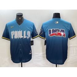 Men Philadelphia Phillies Blue Team Big Logo 2024 City Connect Limited Stitched Baseball Jerseys