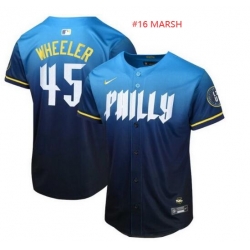 Men Philadelphia Phillies Brandon Marsh #16 Blue 2024 City Connect Limited Stitched Baseball Jersey