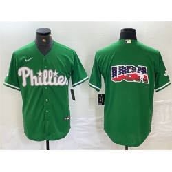 Men Philadelphia Phillies Green Team Big Logo Cool Base Stitched Baseball Jersey