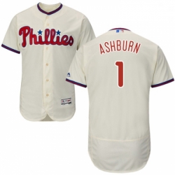 Mens Majestic Philadelphia Phillies 1 Richie Ashburn Cream Alternate Flex Base Authentic Collection MLB Jersey