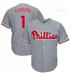 Mens Majestic Philadelphia Phillies 1 Richie Ashburn Replica Grey Road Cool Base MLB Jersey