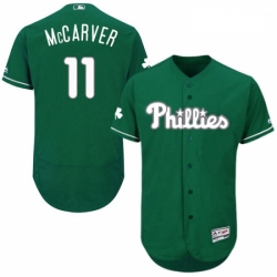 Mens Majestic Philadelphia Phillies 11 Tim McCarver Green Celtic Flexbase Authentic Collection MLB Jersey