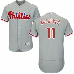Mens Majestic Philadelphia Phillies 11 Tim McCarver Grey Road Flex Base Authentic Collection MLB Jersey