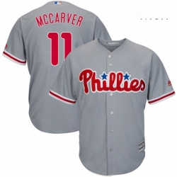Mens Majestic Philadelphia Phillies 11 Tim McCarver Replica Grey Road Cool Base MLB Jersey