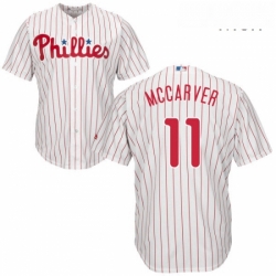 Mens Majestic Philadelphia Phillies 11 Tim McCarver Replica WhiteRed Strip Home Cool Base MLB Jersey
