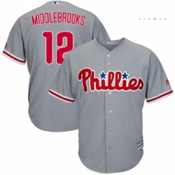 Mens Majestic Philadelphia Phillies 12 Will Middlebrooks Replica Grey Road Cool Base MLB Jersey 
