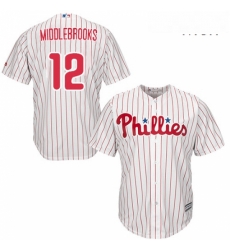 Mens Majestic Philadelphia Phillies 12 Will Middlebrooks Replica WhiteRed Strip Home Cool Base MLB Jersey 