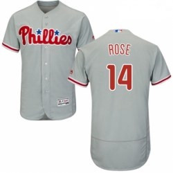 Mens Majestic Philadelphia Phillies 14 Pete Rose Grey Road Flex Base Authentic Collection MLB Jersey