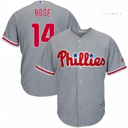 Mens Majestic Philadelphia Phillies 14 Pete Rose Replica Grey Road Cool Base MLB Jersey