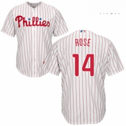 Mens Majestic Philadelphia Phillies 14 Pete Rose Replica WhiteRed Strip Home Cool Base MLB Jersey