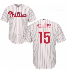 Mens Majestic Philadelphia Phillies 15 Dave Hollins Replica WhiteRed Strip Home Cool Base MLB Jersey