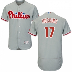 Mens Majestic Philadelphia Phillies 17 Rhys Hoskins Grey Road Flex Base Authentic Collection MLB Jersey