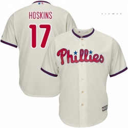 Mens Majestic Philadelphia Phillies 17 Rhys Hoskins Replica Cream Alternate Cool Base MLB Jersey 