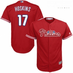 Mens Majestic Philadelphia Phillies 17 Rhys Hoskins Replica Red Alternate Cool Base MLB Jersey 
