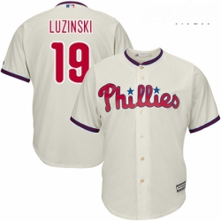 Mens Majestic Philadelphia Phillies 19 Greg Luzinski Replica Cream Alternate Cool Base MLB Jersey