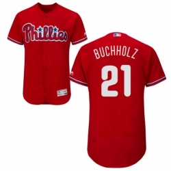 Mens Majestic Philadelphia Phillies 21 Clay Buchholz Red Flexbase Authentic Collection MLB Jersey