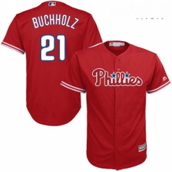Mens Majestic Philadelphia Phillies 21 Clay Buchholz Replica Red Alternate Cool Base MLB Jersey 