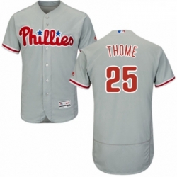 Mens Majestic Philadelphia Phillies 25 Jim Thome Grey Road Flex Base Authentic Collection MLB Jersey
