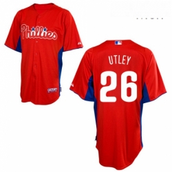 Mens Majestic Philadelphia Phillies 26 Chase Utley Authentic Red 2011 Cool Base BP MLB Jersey