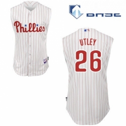 Mens Majestic Philadelphia Phillies 26 Chase Utley Authentic WhiteRed Strip Vest Style MLB Jersey