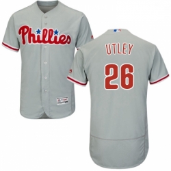 Mens Majestic Philadelphia Phillies 26 Chase Utley Grey Road Flex Base Authentic Collection MLB Jersey