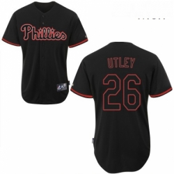 Mens Majestic Philadelphia Phillies 26 Chase Utley Replica Black Fashion MLB Jersey