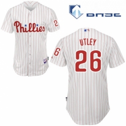 Mens Majestic Philadelphia Phillies 26 Chase Utley Replica WhiteRed Strip Home Cool Base MLB Jersey