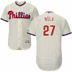 Mens Majestic Philadelphia Phillies 27 Aaron Nola Cream Alternate Flex Base Authentic Collection MLB Jersey