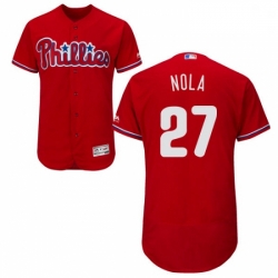 Mens Majestic Philadelphia Phillies 27 Aaron Nola Red Alternate Flex Base Authentic Collection MLB Jersey