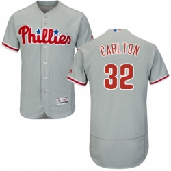Mens Majestic Philadelphia Phillies 32 Steve Carlton Grey Road Flex Base Authentic Collection MLB Jersey
