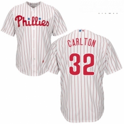Mens Majestic Philadelphia Phillies 32 Steve Carlton Replica WhiteRed Strip Home Cool Base MLB Jersey
