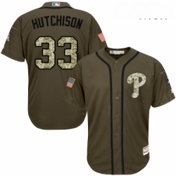 Mens Majestic Philadelphia Phillies 33 Drew Hutchison Authentic Green Salute to Service MLB Jersey 