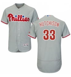 Mens Majestic Philadelphia Phillies 33 Drew Hutchison Grey Road Flex Base Authentic Collection MLB Jersey