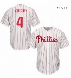 Mens Majestic Philadelphia Phillies 4 Scott Kingery Replica WhiteRed Strip Home Cool Base MLB Jersey 