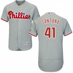 Mens Majestic Philadelphia Phillies 41 Carlos Santana Grey Road Flex Base Authentic Collection MLB Jersey