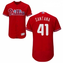Mens Majestic Philadelphia Phillies 41 Carlos Santana Red Alternate Flex Base Authentic Collection MLB Jersey
