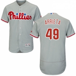 Mens Majestic Philadelphia Phillies 49 Jake Arrieta Grey Road Flex Base Authentic Collection MLB Jersey