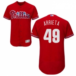 Mens Majestic Philadelphia Phillies 49 Jake Arrieta Red Alternate Flex Base Authentic Collection MLB Jersey