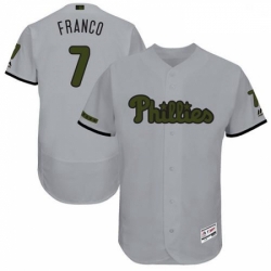 Mens Majestic Philadelphia Phillies 7 Maikel Franco Grey Memorial Day Authentic Collection MLB Jersey Flex Base