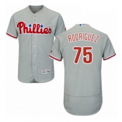 Mens Majestic Philadelphia Phillies 75 Francisco Rodriguez Grey Road Flex Base Authentic Collection MLB Jersey
