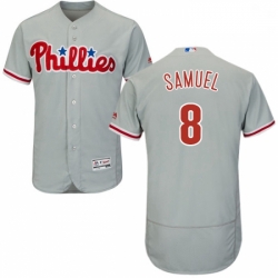 Mens Majestic Philadelphia Phillies 8 Juan Samuel Grey Road Flex Base Authentic Collection MLB Jersey