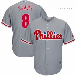 Mens Majestic Philadelphia Phillies 8 Juan Samuel Replica Grey Road Cool Base MLB Jersey