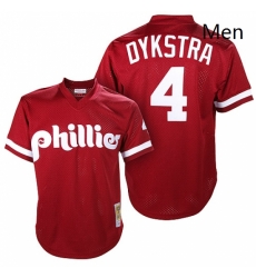 Mens Mitchell and Ness 1991 Philadelphia Phillies 4 Lenny Dykstra Authentic Red Throwback MLB Jersey 