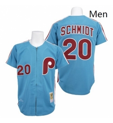Mens Mitchell and Ness Philadelphia Phillies 20 Mike Schmidt Authentic Blue Throwback MLB Jersey