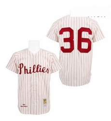Mens Mitchell and Ness Philadelphia Phillies 36 Robin Roberts Replica WhiteRed Strip Throwback MLB Jersey