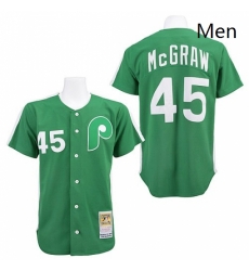 Mens Mitchell and Ness Philadelphia Phillies 45 Tug McGraw Authentic Green Throwback MLB Jersey