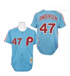 Mens Mitchell and Ness Philadelphia Phillies 47 Larry Andersen Authentic Blue 1984 Throwback MLB Jersey