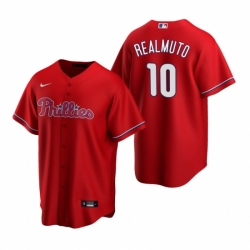 Mens Nike Philadelphia Phillies 10 JT Realmuto Red Alternate Stitched Baseball Jersey