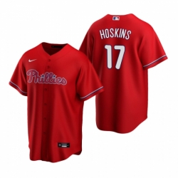 Mens Nike Philadelphia Phillies 17 Rhys Hoskins Red Alternate Stitched Baseball Jersey
